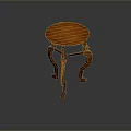 Classic Wooden Stool With Round Seat Design And Curved Legs For Home Decor