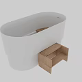 Modern White Bathtub Design With Wooden Steps And Side Bench For Bathroom