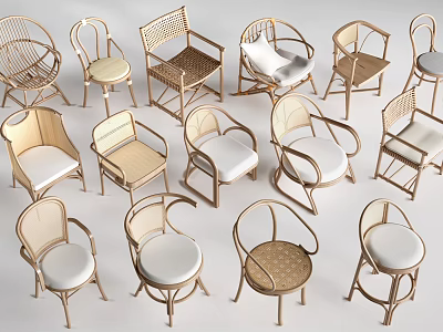 Various Stylish Leisure Chairs With Rattan And Wooden Designs For Home Decor 3d model
