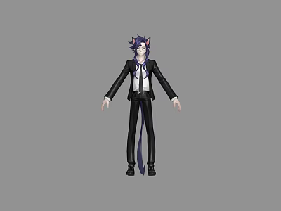 Game and Movie Character with Purple Hair in Black Suit White Shirt and Black Tie 3d model
