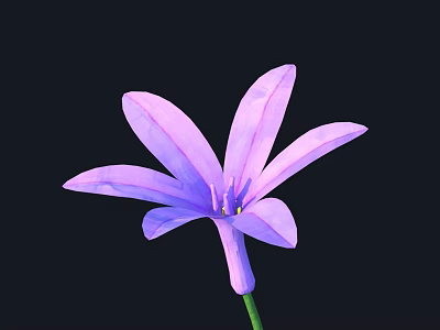 Beautiful Purple Flower With Multiple Petals On Black Background And Green Stem 3d model