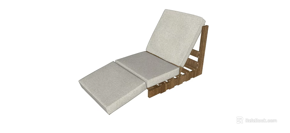 Stylish Lounge Chair with Wooden Frame Light Colored Cushions and Adjustable Backrest 3d model 
