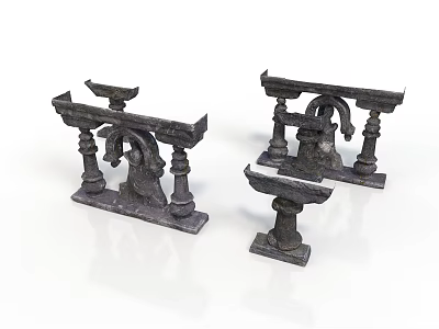 Three Architectural Stone Railings With Classical Design And Carved Decorative Details 3d model