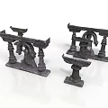 Three Architectural Stone Railings With Classical Design And Carved Decorative Details
