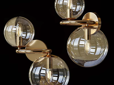 Modern Wall Sconces with Gold Metal Structure and Clear Glass Globes 3d model
