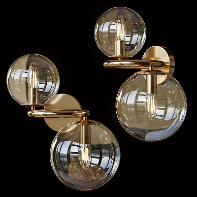 Modern Wall Sconces with Gold Metal Structure and Clear Glass Globes 3d model