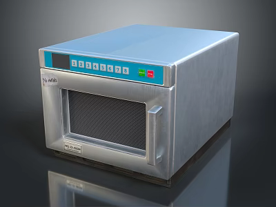 Valera Stainless Steel Sideboard Featuring Microwave Oven With Blue Control Panel Digital Buttons And Transparent Door 3d model
