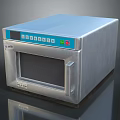 Valera Stainless Steel Sideboard Featuring Microwave Oven With Blue Control Panel Digital Buttons And Transparent Door