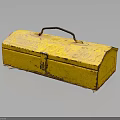 Vintage Yellow Metal Toolbox With Rustic Handle And Latch On Dark Surface 3d model