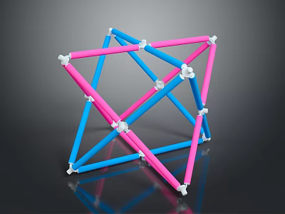 Colorful Geometric Structure With Pink Blue Rods And White Connectors 3d model