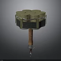 Unique Hammer Weapon Featuring Cylindrical Top Metal Bands And Brown Handle