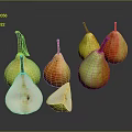 Fresh Colorful Pears Whole And Sliced On Dark Background With Green Yellow Red Hues