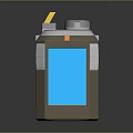 Hexagonal Daily Use Appliance With Brown Blue Body Yellow Black Striped Top And Silver Lid