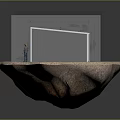 Cartoon Scene Small House With Gray Roof White Garage Door Glass Windows And Brown Ground