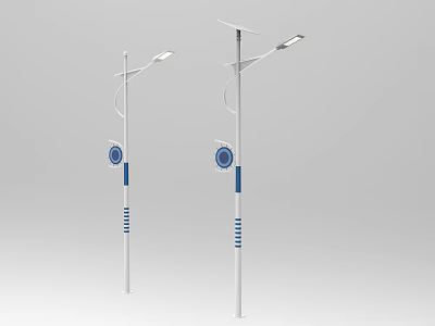 Modern Outdoor Solar Street Lights With White Pole And Blue Decorative Accents 3d model