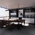 Modern Public Office Space With Open Workstations Hanging Lights And Storage Cabinets 3d model