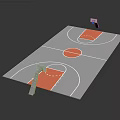 Standard Indoor Basketball Court With Gray Red Floor Design And Basketball Hoop