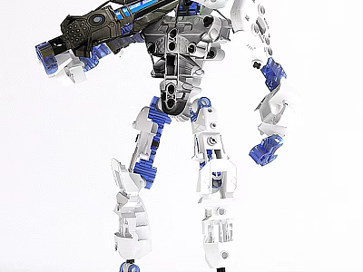 Game And Movie Robot Character With White And Blue Mechanical Structure And Shoulder Weapon 3d model