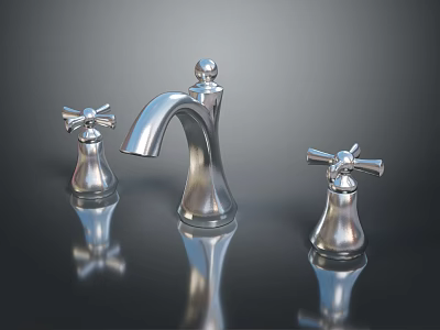 Polished Chrome Bathroom Faucet With Two Cross Handles And Modern Design 3d model