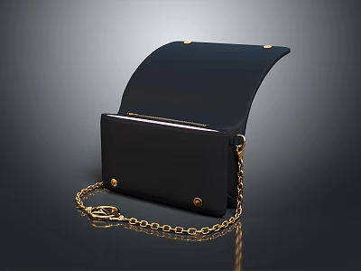 Stylish Black Handbag With Curved Flap Gold Chain And Rivets Design 3d model