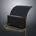 Stylish Black Handbag With Curved Flap Gold Chain And Rivets Design