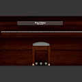 Classic Bell & Howell Dark Wooden Upright Piano with White Cushioned Stool and Elegant Design