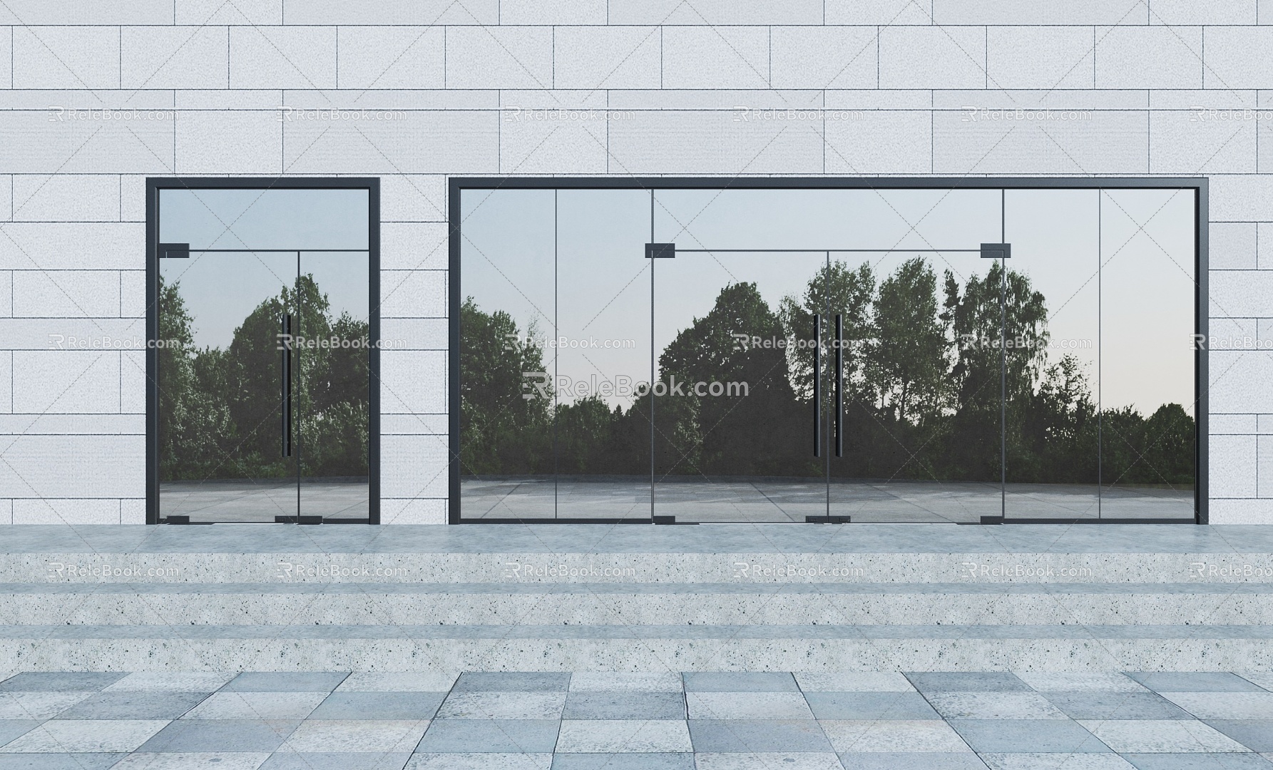 Glass door double open glass door shop shop door office glass door 3d model