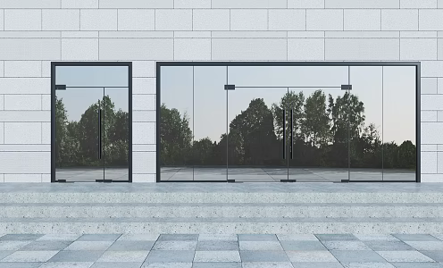 Glass door double open glass door shop door office glass door 3d model