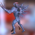 3D Rendered Mythical Demon Creature With Horned Head Glowing Chest And Outstretched Arms