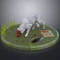 Gray White Dog With Brown Head Character Sniffing Ground Grass Small Puddle Paper Game Movie