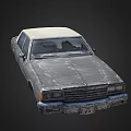 Old Worn Four Door Car With Rusty Body And Beige Top Exterior