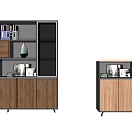 Modern Wooden Decorative Cabinet With Open Shelves Storage Compartments And Decorative Items