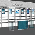 Cosmetics Display Shelves With Arranged Racks And Counter In Modern Store