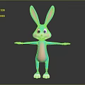 Cartoon Rabbit Game Animation Character With Blue Body Pink Belly White Paws And Smiling Expression