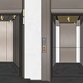 Modern Elevator Lobby Design With Dark Brown Doors Light Walls Gray Flooring And Ceiling Lighting