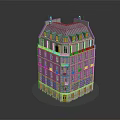 Cartoon Scene 3D Building Model With Multiple Floors And Classic Sloped Roof Design