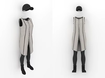 Sleeveless Striped Clothes Outfit With Black Cap Leggings And Boots 3d model