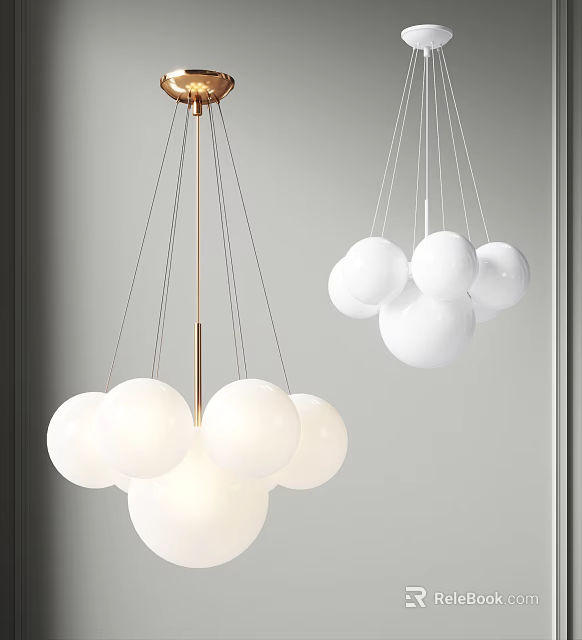 Modern Pendant Lights With White Spherical Globes And Metal Frame Design 3d model 