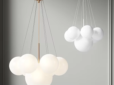 Modern Pendant Lights With White Spherical Globes And Metal Frame Design 3d model