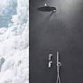 Modern Shower Head With Handheld Sprayer On Grey Bathroom Wall Design 3d model