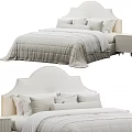 Modern Beige Double Bed With Curved Headboard Plush Pillows And Nightstand