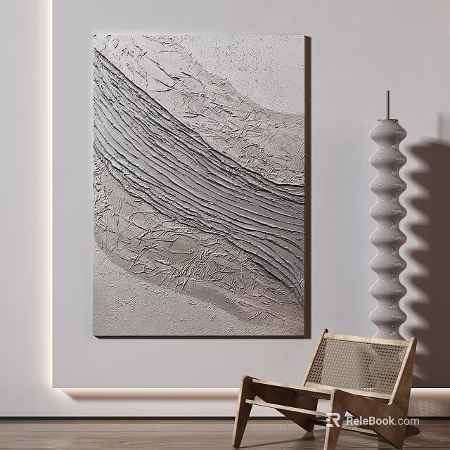 Textured Abstract Painting In Gray And White With Layered Lines Relief Texture 3d model 
