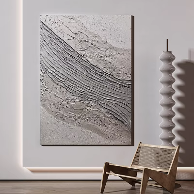 Textured Abstract Painting In Gray And White With Layered Lines Relief Texture 3d model