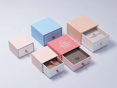 Pastel Colored Jewelry Ornament Set With Open Closed Boxes And Ring Storage 3d model