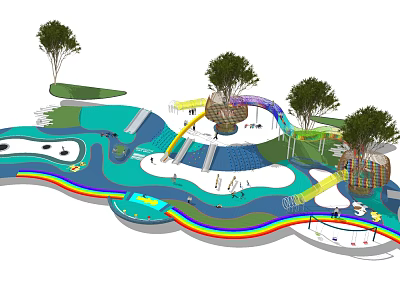 Colorful Children's Playground Design With Slides Water Pools Trees And Rainbow Elements 3d model