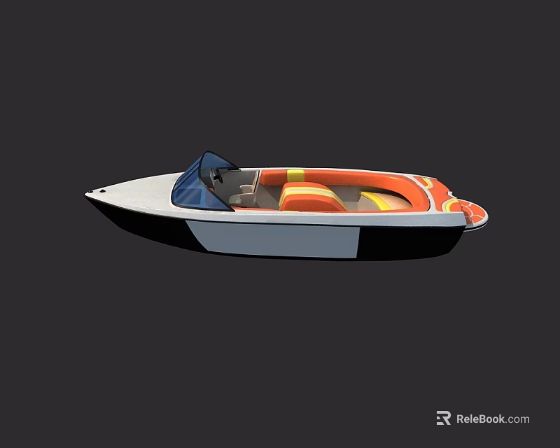 Elegant Leisure Yacht Design With White Hull Blue Canopy And Orange Yellow Seats 3d model 