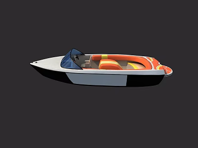 Elegant Leisure Yacht Design With White Hull Blue Canopy And Orange Yellow Seats 3d model