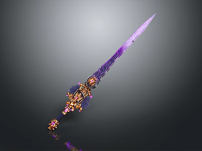 Purple Sword With Ornate Hilt Golden Pink Accents And Intricate Patterns 3d model