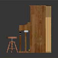 Wooden Upright Piano With Black And White Keyboard And Pink Stool