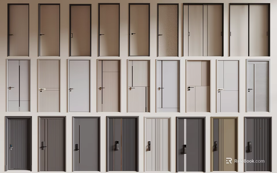 Multiple Styles Of Hinged Doors With Different Colors And Modern Designs 3d model 